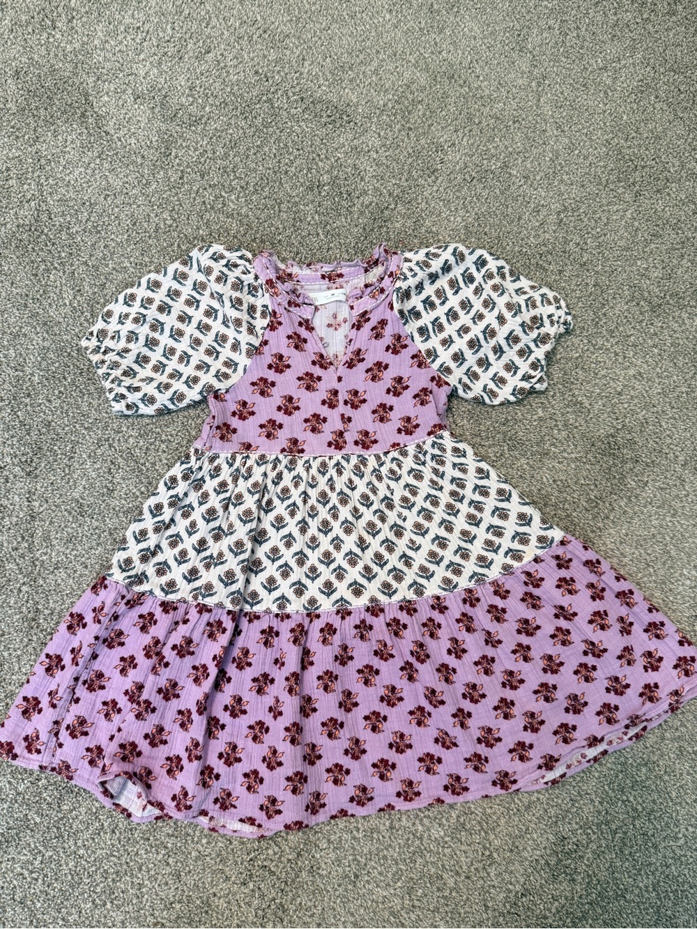 Zara Lilac and Cream Floral Mixed-Print Tiered Dress